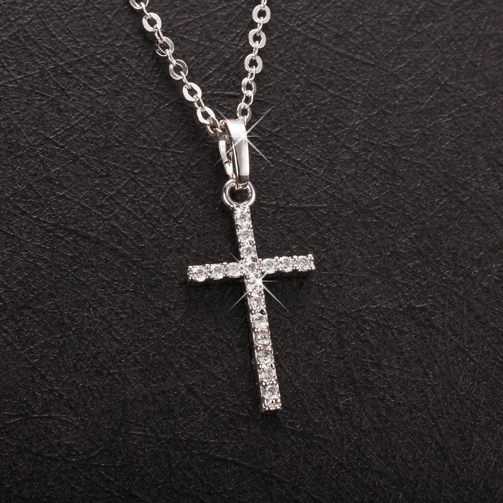 Jesus Cross Pendant for Men Women Gold Color Crystal Necklace