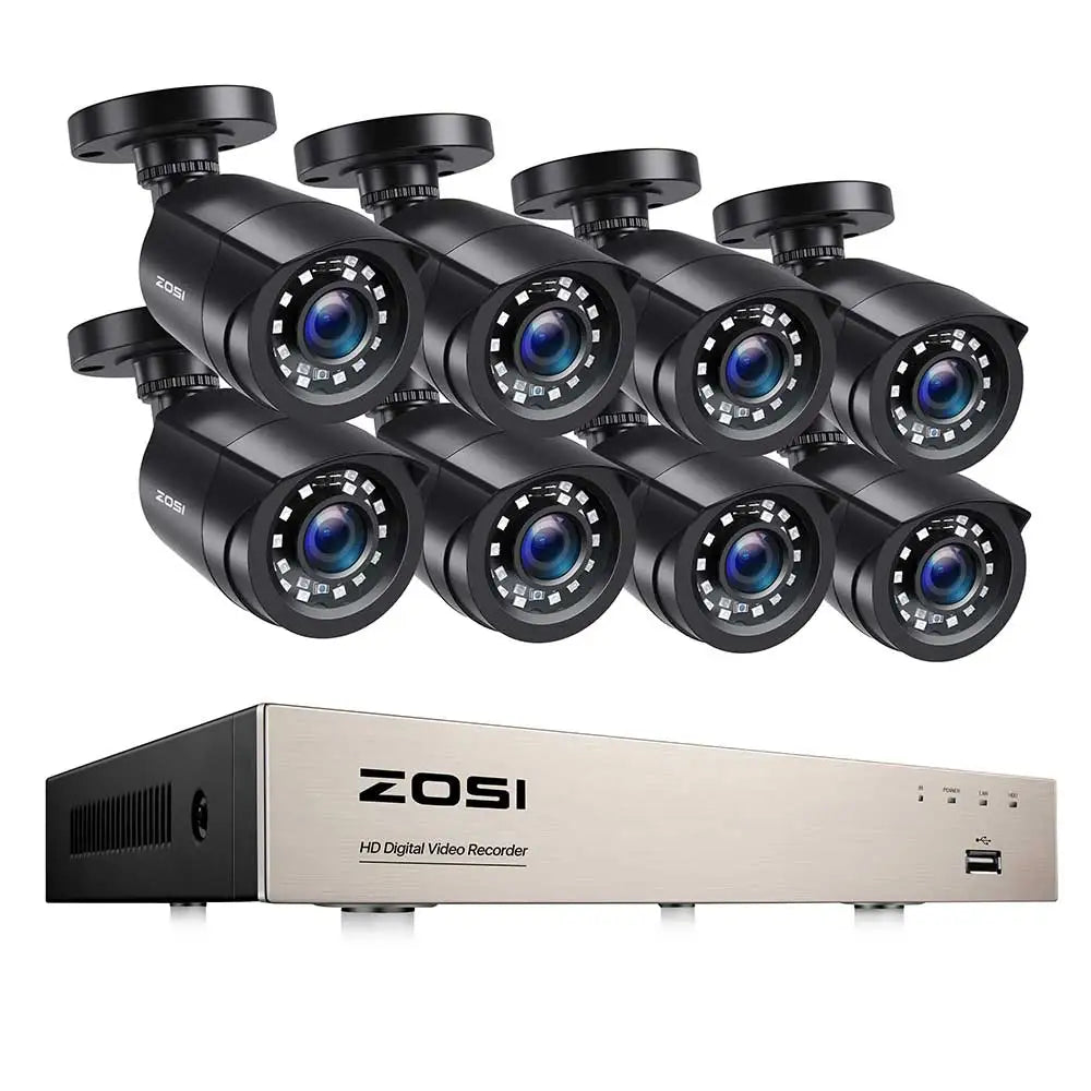 ZOSI-Sistema de videovigilancia CCTV para exteriores, videocámara de seguridad con 8 canales, 1080P, 5MP, Lite, DVR, 2/4/6/8 piezas, 2MP, con cable, día/noche