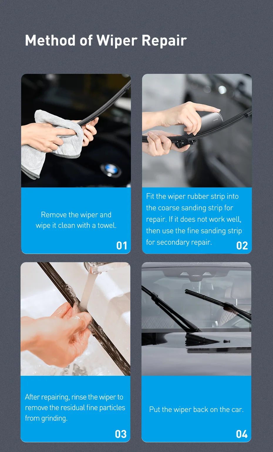 Baseus Car Wiper Blade, Universal Repair, Cleaned
