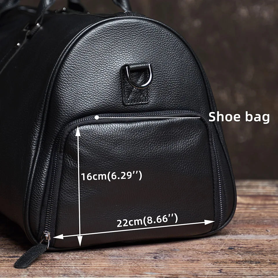 NUPUGOO-Bolso de viaje para hombre, bolsa de equipaje de mano informal de cuero genuino, de alta capacidad, bolsillo para zapatos y hombro, para portátil de 17 pulgadas