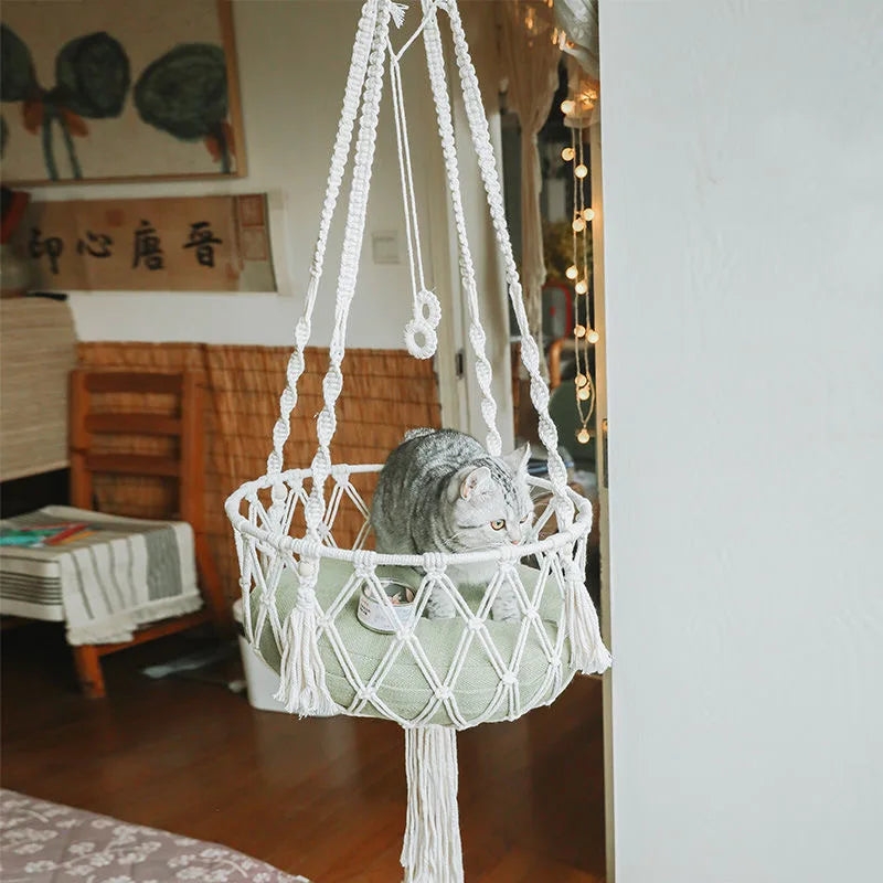 Hand-Woven Pet Hanging Hammock Cat Bed Swing Hanging Beds