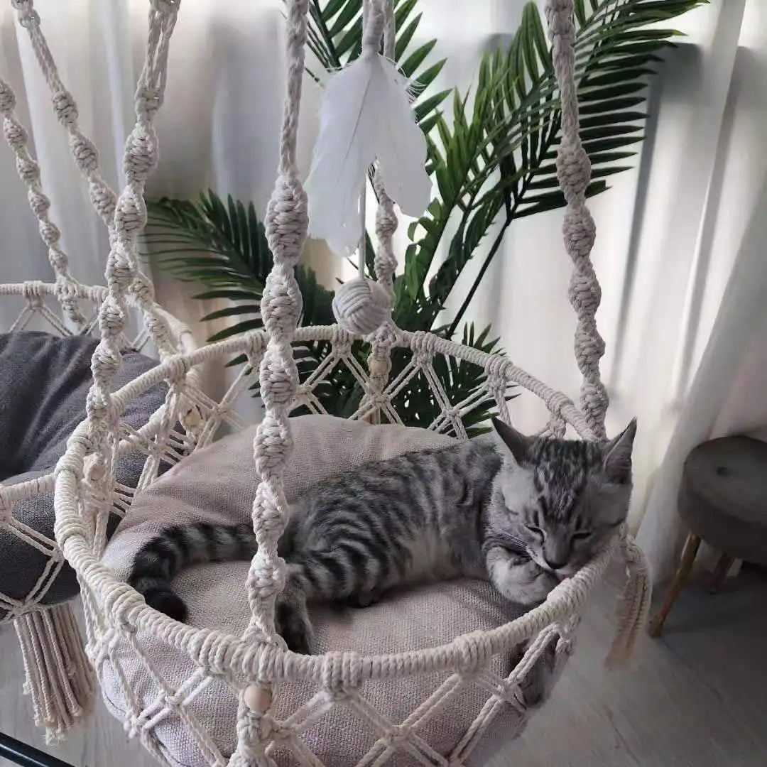 Hand-Woven Pet Hanging Hammock Cat Bed Swing Hanging Beds