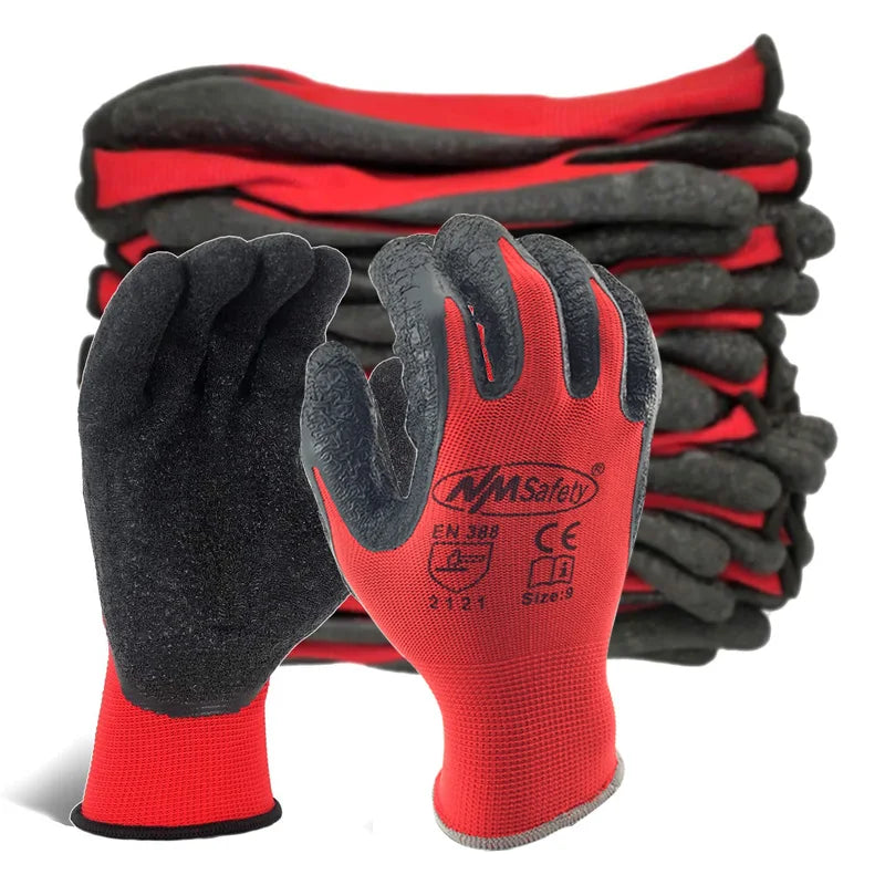 12 Pares de Guantes de látex para trabajo de seguridad para hombres o mujeres, guantes de poliéster