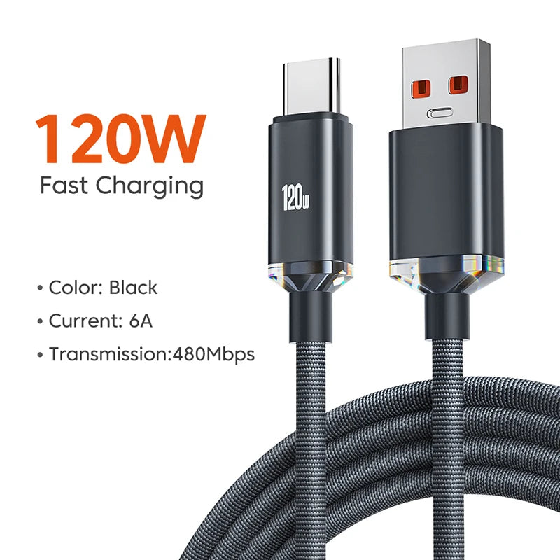 Cable de carga rápida USB tipo C para teléfono Samsung S23, Realme, Xiaomi 13, Huawei, 120W, 6A