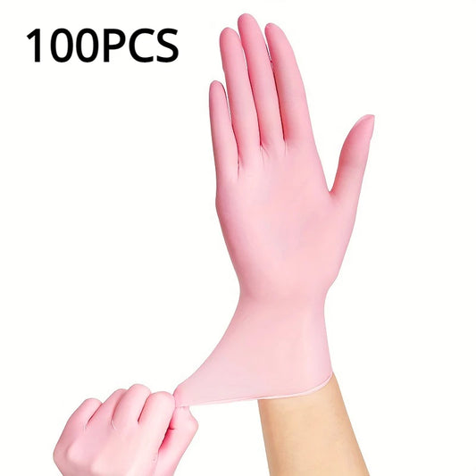 Guantes de nitrilo desechables para cocina, resistentes al agua, antiestáticos, duraderos, color rosa claro, 100/50/20 piezas