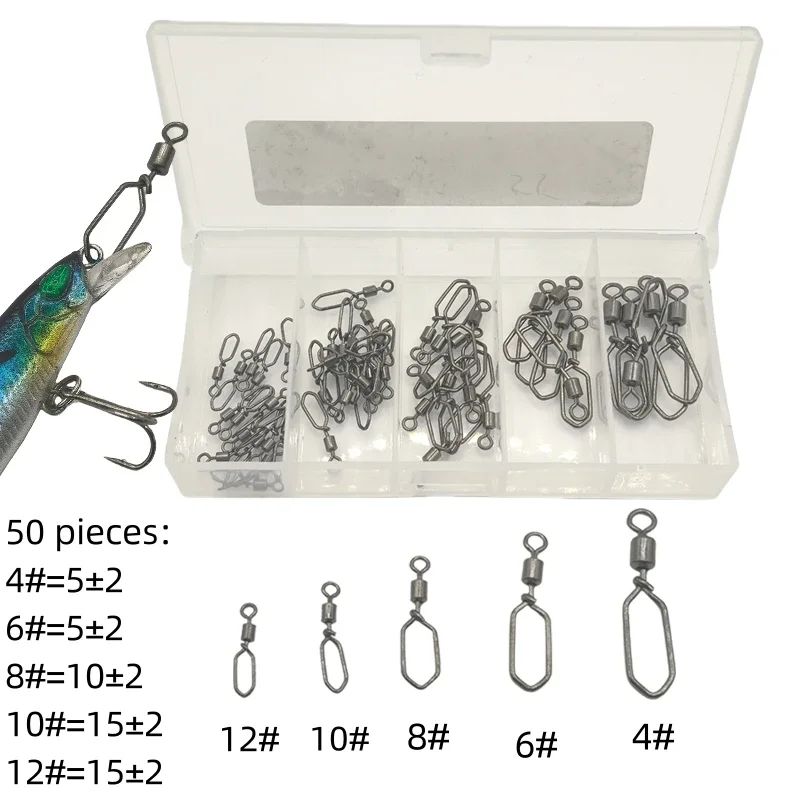50/200 piezas de conector de clavija cuadrada giratoria de acero inoxidable, anillo de 8 figuras, accesorios de pesca