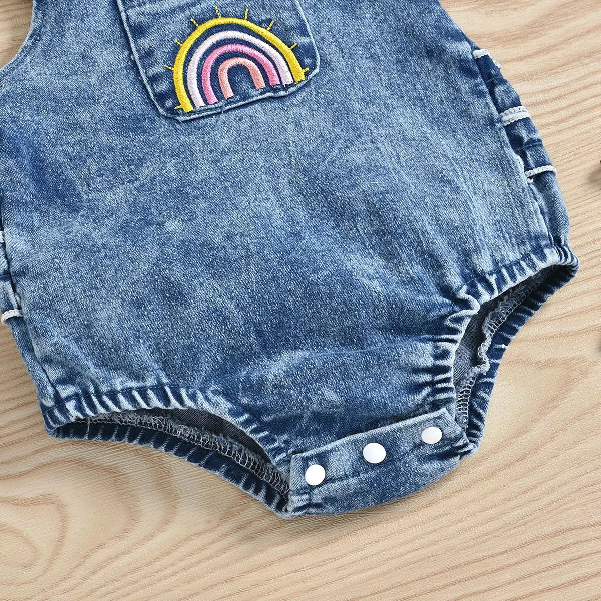 Boys and Girls Sleeveless Denim Triangle Pajamas Crawling Clothes 