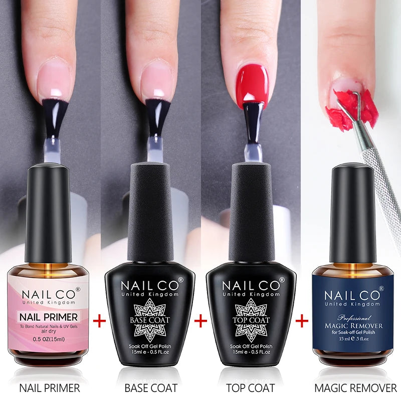 NAILCO-Esmalte de Gel para uñas, imprimación, capa Base, removedor mágico, juego de funciones, UV, Esmalte de uñas, arte de uñas, 15ml