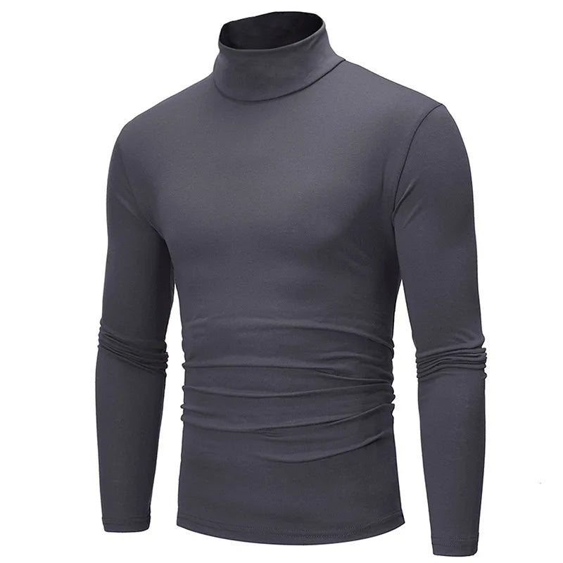 Camiseta de cuello alto para hombre, Jersey ajustado de algodón de manga larga,