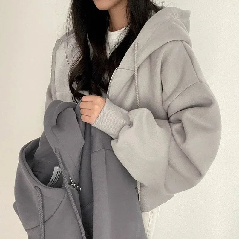Sudadera con capucha para mujer, forro polar, versátil, recortada, suave, silue