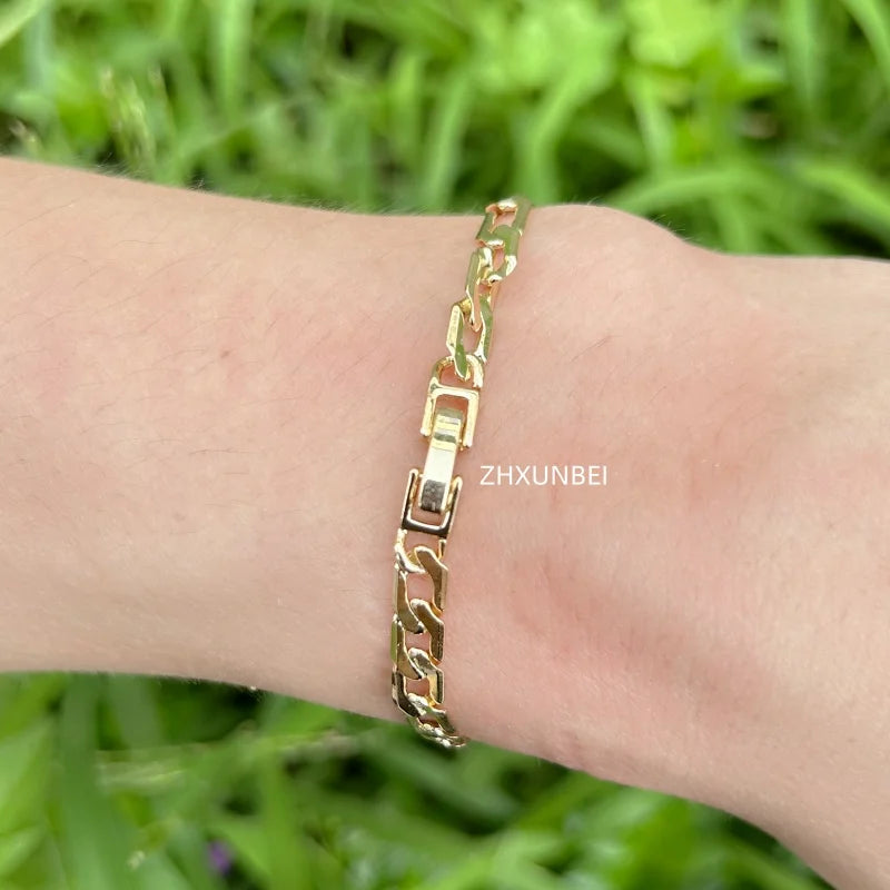 14K Gold Plated Bracelets for Women Mexican Copper Figaro Chain Jewelry 