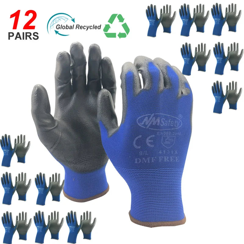 12 Pairs NMSAFETY Men's Safety Work Gloves Nylon Work Gloves 