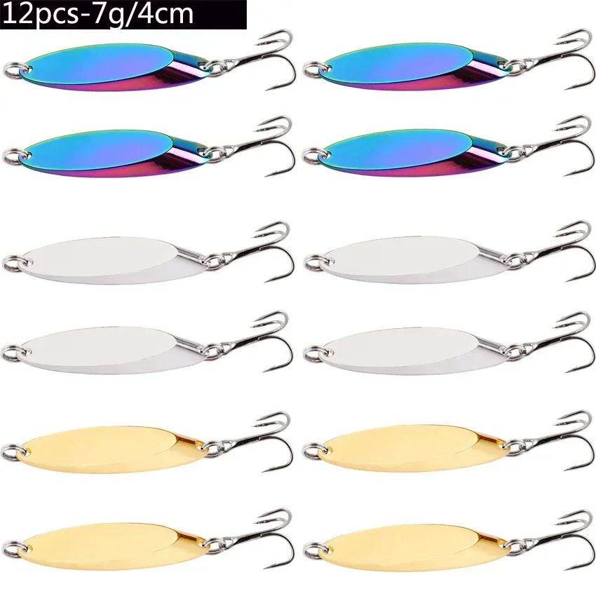 Señuelos de pesca hundidos de Metal, 12 Uds., 1,5g-60g, cuchara, señuelo de Jigging, cebo duro Artificial, trucha, lubina, señuelo de mar, aparejos de pesca de agua salada