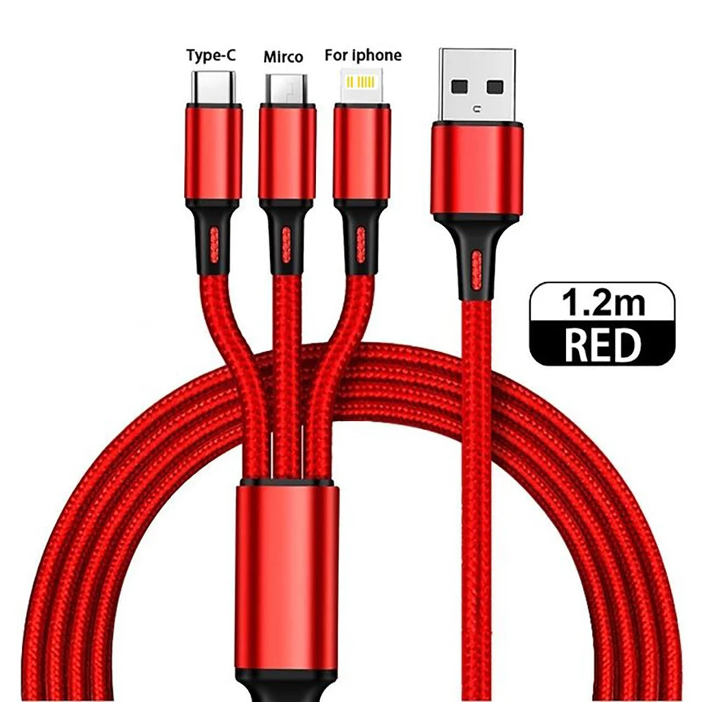 Cable USB tipo C 3 en 1 para teléfono, Cable de carga Universal trenzado de nailon para iphone 14, Xiaomi, Huawei Mate 40