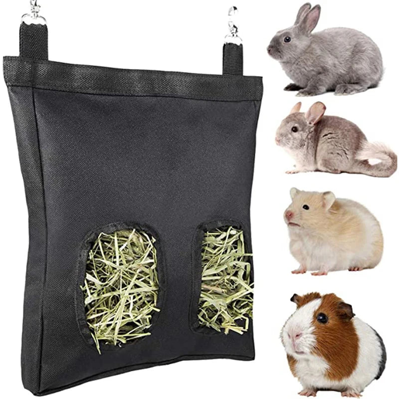 4Pcs Guinea Pig Hay Feeder Bag, 2 Holes Capacity Hay Holder, 600D Oxford Fabric Hay Bag for Rabbit Chinchilla Hamsters Small Pet