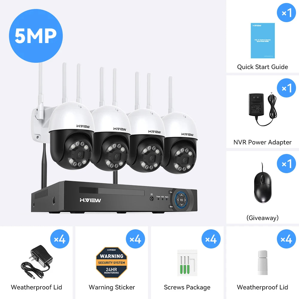 H.view-cámara de seguridad inalámbrica con Wifi, Kit de videovigilancia NVR para interior y exterior, Audio bidireccional, 8 canales, 5MP, Xmeye