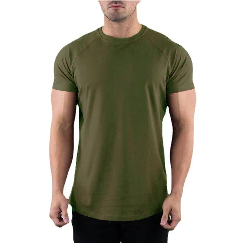 Men's Solid Gym T-shirt Summer Fitness Clothing Short Sleeve O-Neck T-shirt Cotton Slim Fit Bodybuilding Workout Tops 