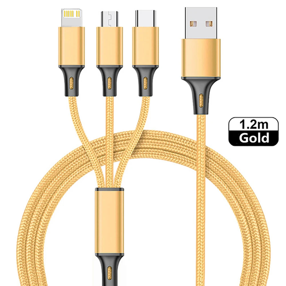 Cable USB tipo C 3 en 1 para teléfono, Cable de carga Universal trenzado de nailon para iphone 14, Xiaomi, Huawei Mate 40