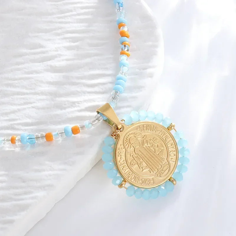 Colgante de acero inoxidable de la Virgen María católica clásica para mujer, collar de Guadalupe, amuleto religioso de la suerte, regalo de joyería