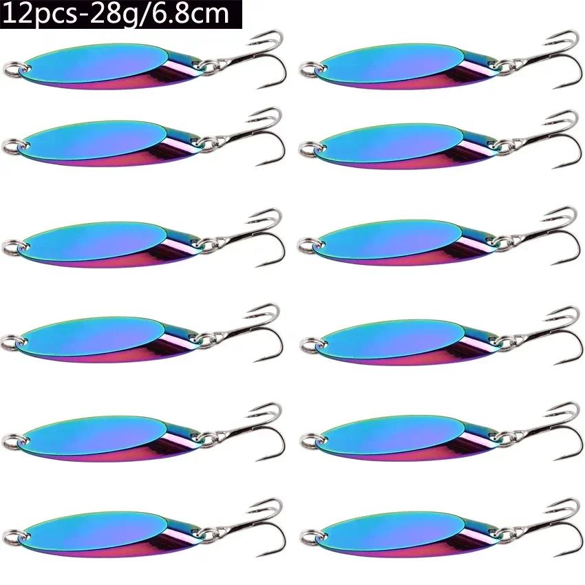 Señuelos de pesca hundidos de Metal, 12 Uds., 1,5g-60g, cuchara, señuelo de Jigging, cebo duro Artificial, trucha, lubina, señuelo de mar, aparejos de pesca de agua salada