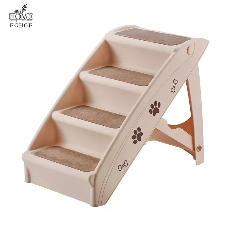 Pet Supplies Beige Folding Dog Stairs Plastic Non-Slip Pet Steps Foldable Dog Stairs