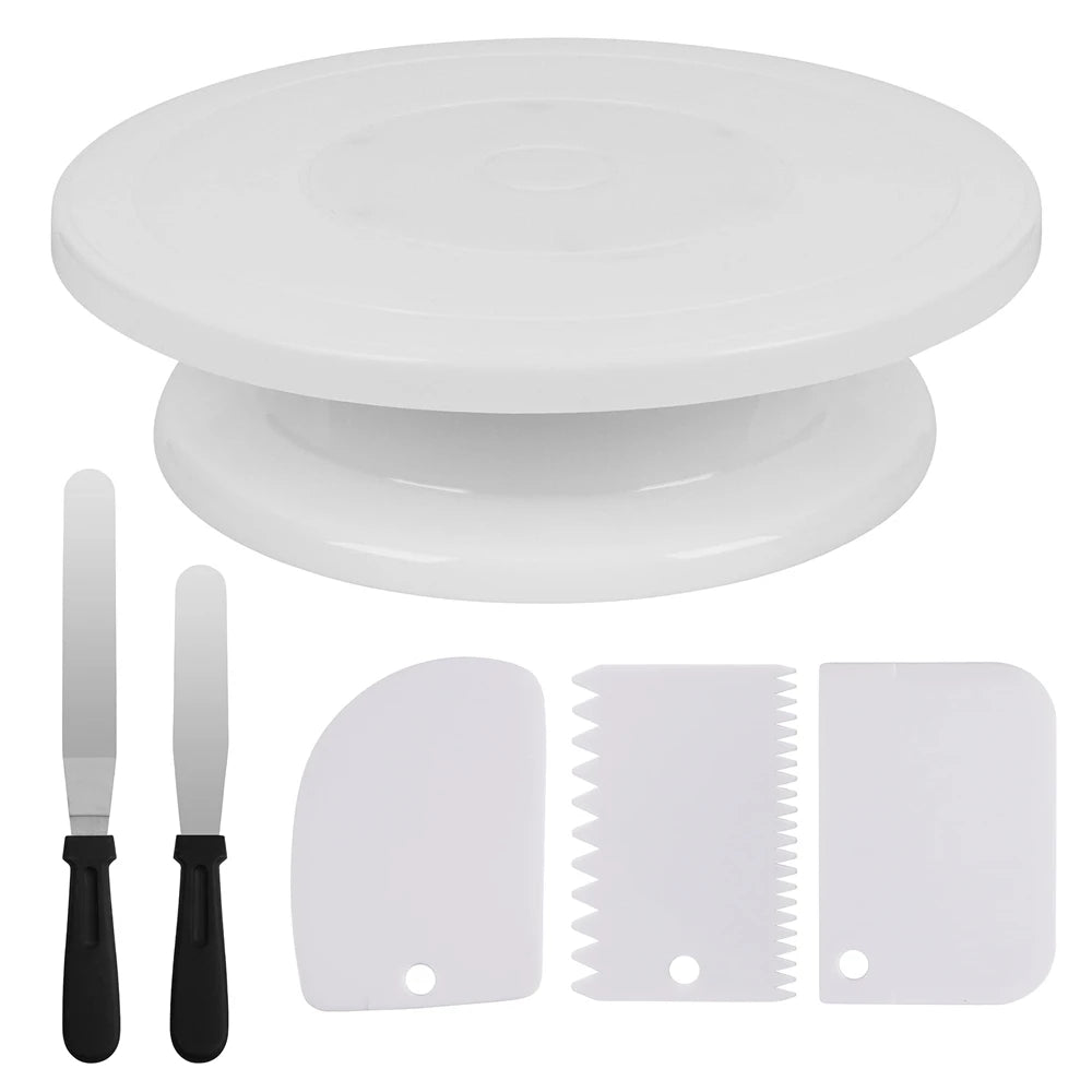 Plato giratorio de 6 piezas para pasteles, espátula de ángulo recto con 2 espátulas, 3 espátulas, raspador de glaseado, Kit de decoración de pasteles, accesorios para hornear, herramienta