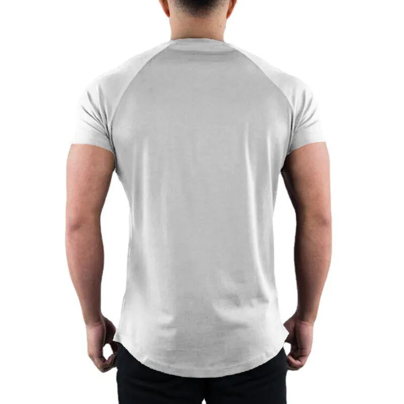 Men's Solid Gym T-shirt Summer Fitness Clothing Short Sleeve O-Neck T-shirt Cotton Slim Fit Bodybuilding Workout Tops 