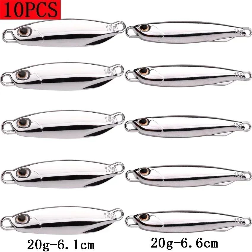 Juego de Señuelos de Pesca, 10 Uds., plantillas de 20G, 30G, 40G, Jigbait, señuelo de Pesca chapado en plata, señuelos fundidos en la orilla, cebo de Metal, señuelo de Pesca Artificial
