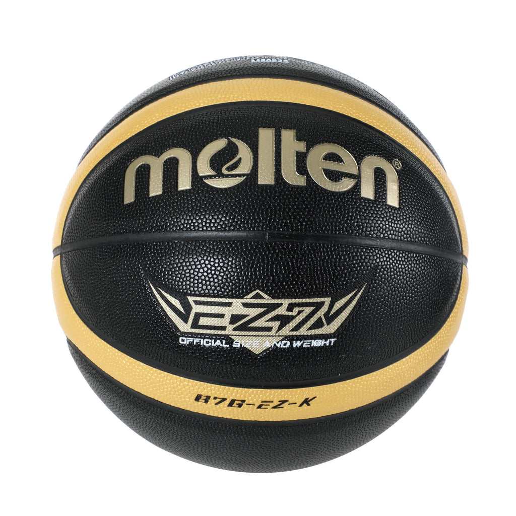 Molten-EZ-K de baloncesto para hombre y mujer, pelotas de PU de color negro y dorado para entrenamiento de partido al aire libre, talla 5, 6, 7