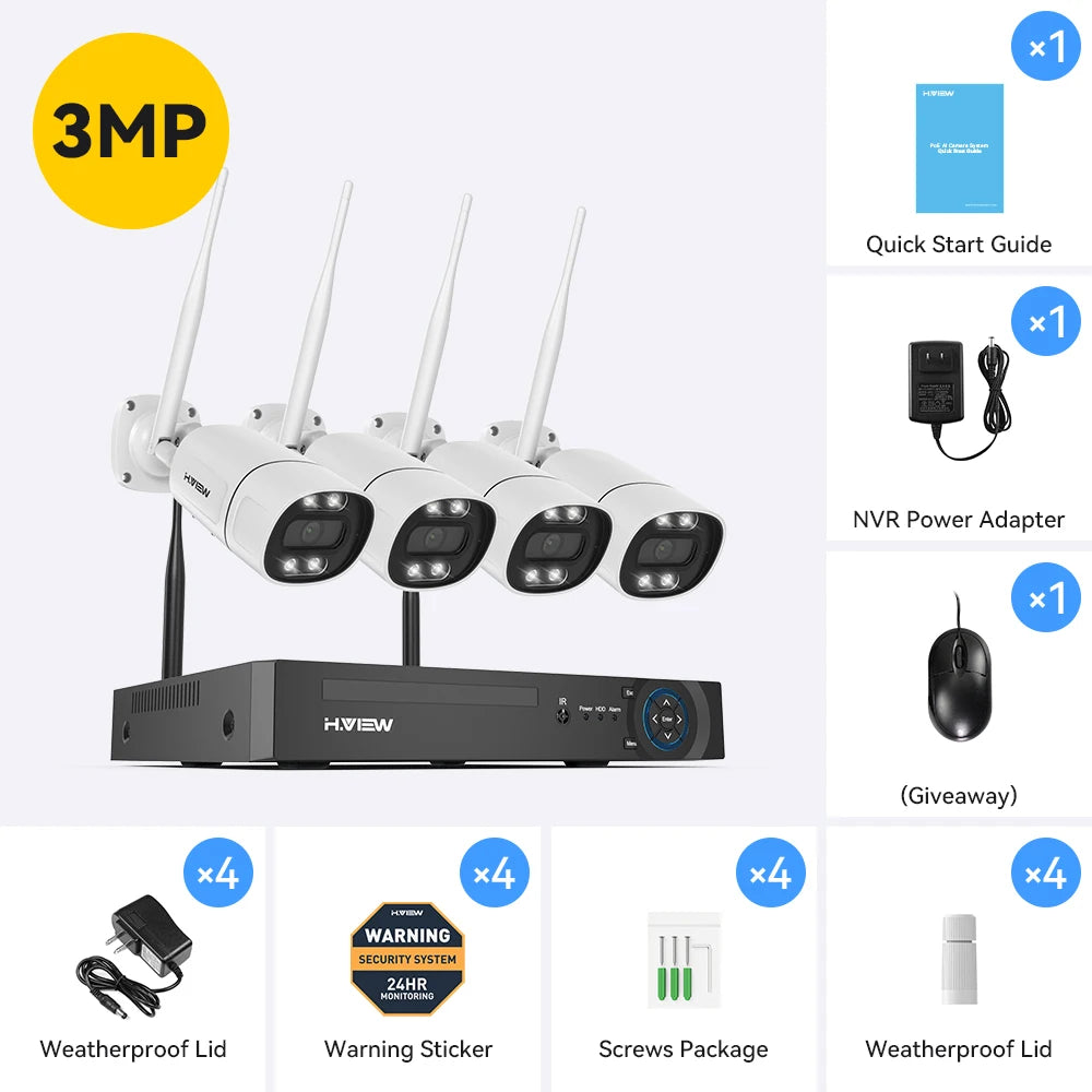 H.view-cámara de seguridad inalámbrica con Wifi, Kit de videovigilancia NVR para interior y exterior, Audio bidireccional, 8 canales, 5MP, Xmeye