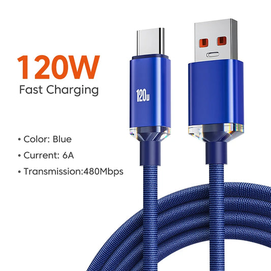 Cable de carga rápida USB tipo C para teléfono Samsung S23, Realme, Xiaomi 13, Huawei, 120W, 6A