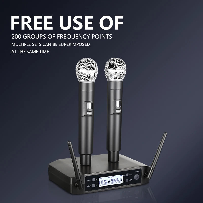 Handheld Wireless Microphone Dual Channels High Frequency Dynamic Microphone 