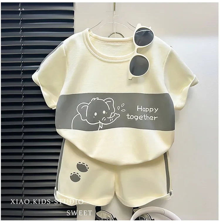 Kids Boys Girls Striped Short Sleeve Suit Summer Tops and Pants Set