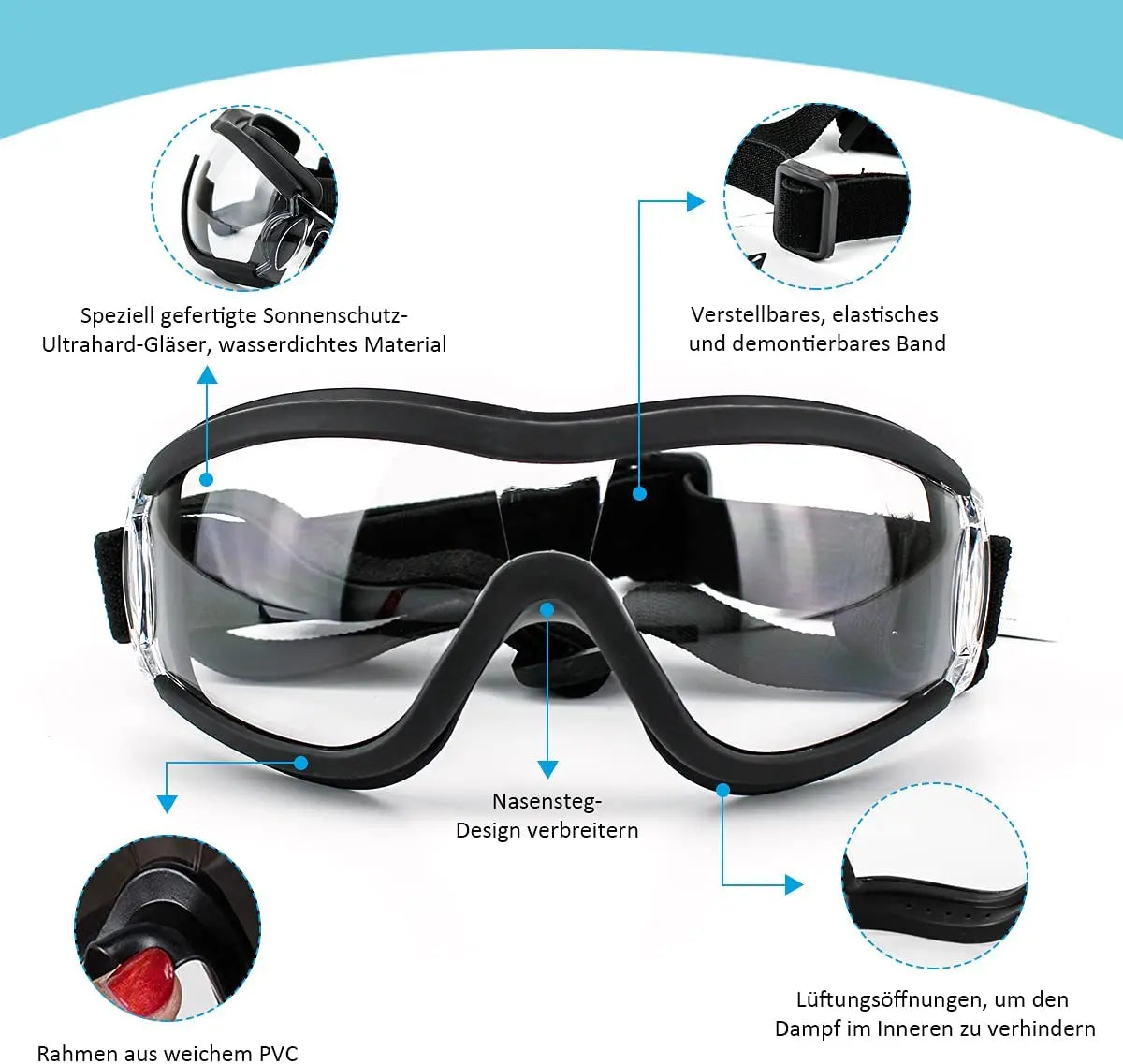 Dog Sunglasses, Adjustable Strap for Travel, Ski and Anti-Fog, Goggles 