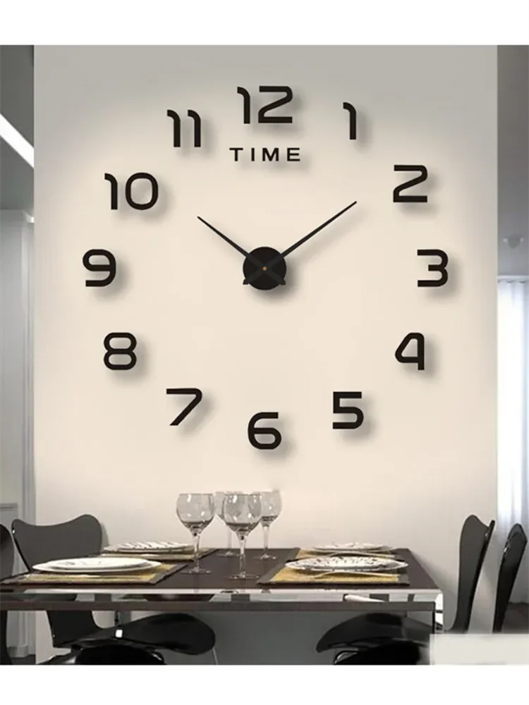 Reloj de pared grande 3D de diseño moderno, cronógrafo de cuarzo artesanal, pegatinas de espejo acrílico, decoración del hogar y sala de estar, 2024