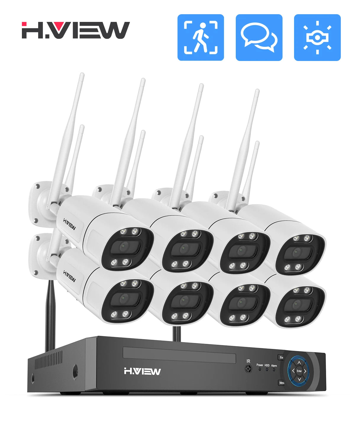 H.view-cámara de seguridad inalámbrica con Wifi, Kit de videovigilancia NVR para interior y exterior, Audio bidireccional, 8 canales, 5MP, Xmeye