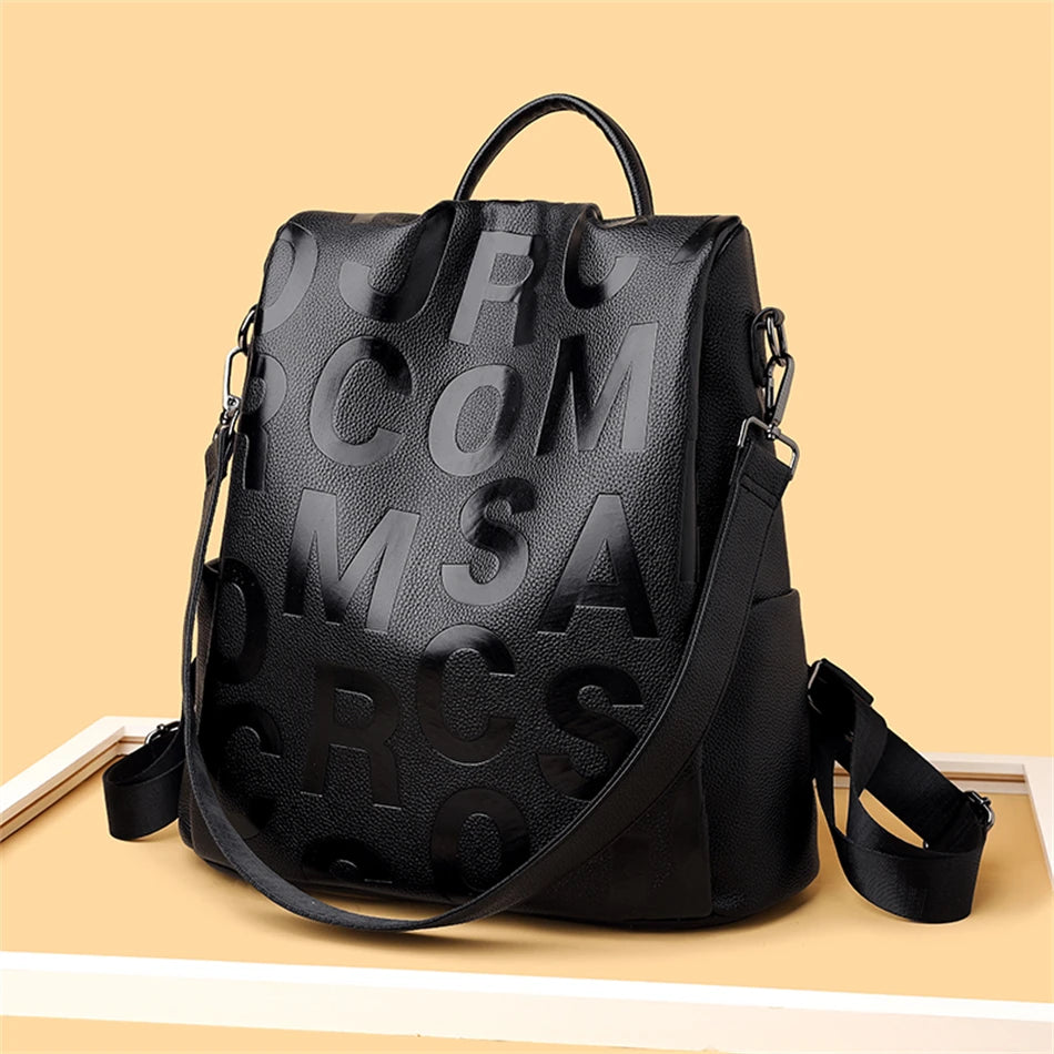 Mochila De cuero suave para mujer, morral escolar de gran capacidad, antirrobo