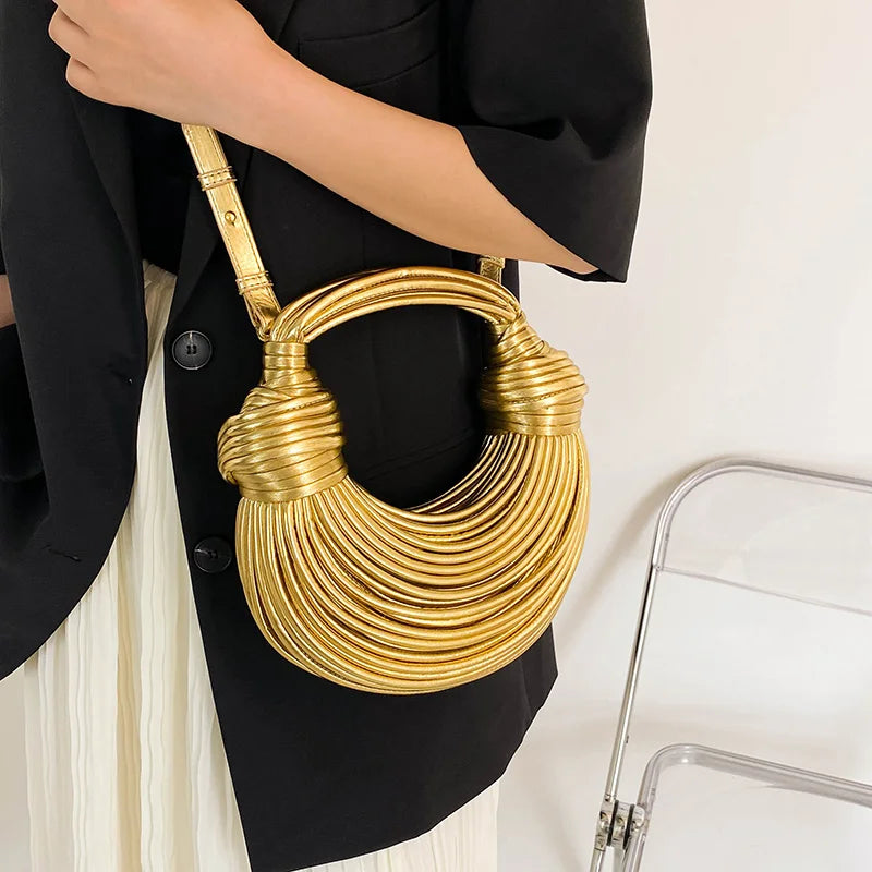 bolsos fiesta mujer boda bolso dorado bolso fiesta mujer boda bolsos de fiesta MOODS-monederos de noche de lujo para mujer, bolso de mano con diseño de nudo de fideos dorados, PARA CENA y fiesta