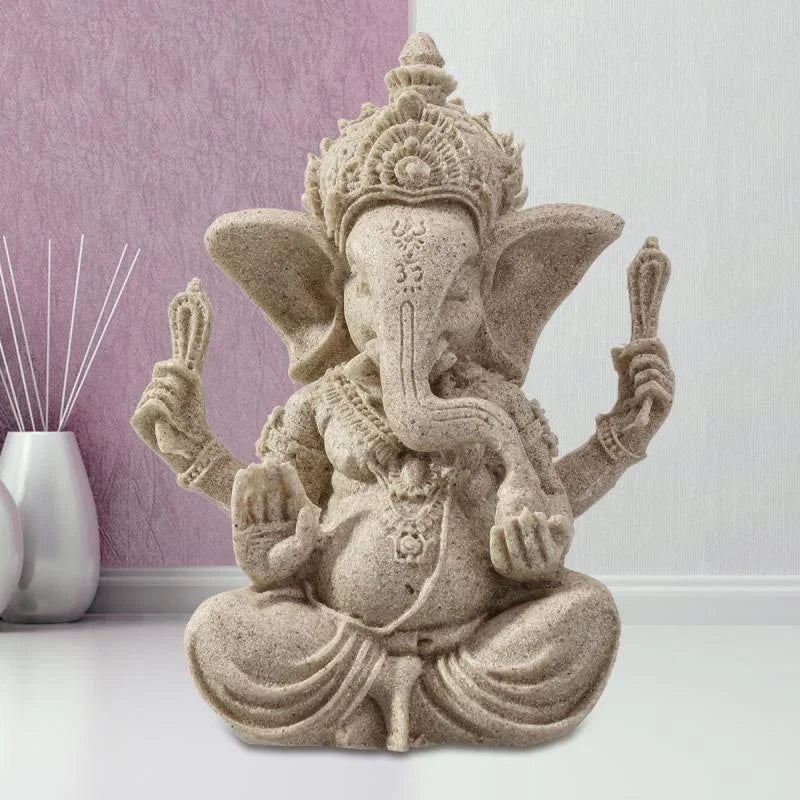 Sandstone Ganesha Buddha Elephant Statue Handmade Sculpture 
