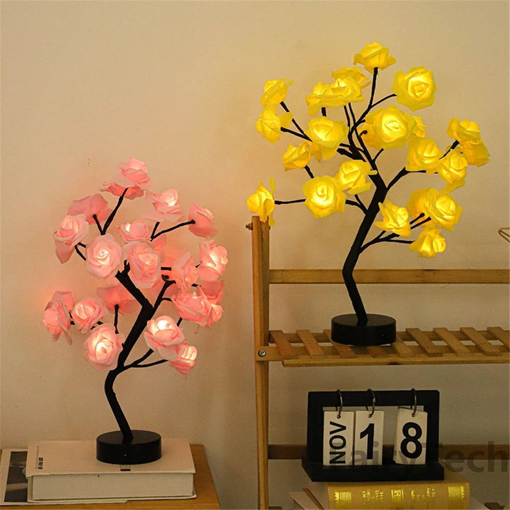 LED Rose Flower Table Lamp, USB Christmas Tree Fairy Lights, l 