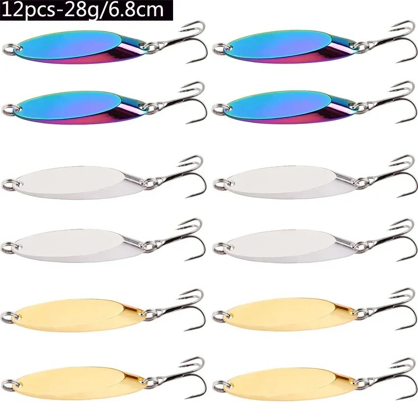 Señuelos de pesca hundidos de Metal, 12 Uds., 1,5g-60g, cuchara, señuelo de Jigging, cebo duro Artificial, trucha, lubina, señuelo de mar, aparejos de pesca de agua salada