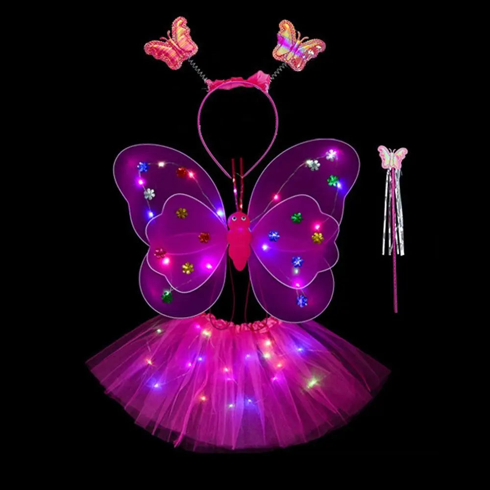 Kids Girls LED Costume Accessories Angel Skirts Luminous Wings 