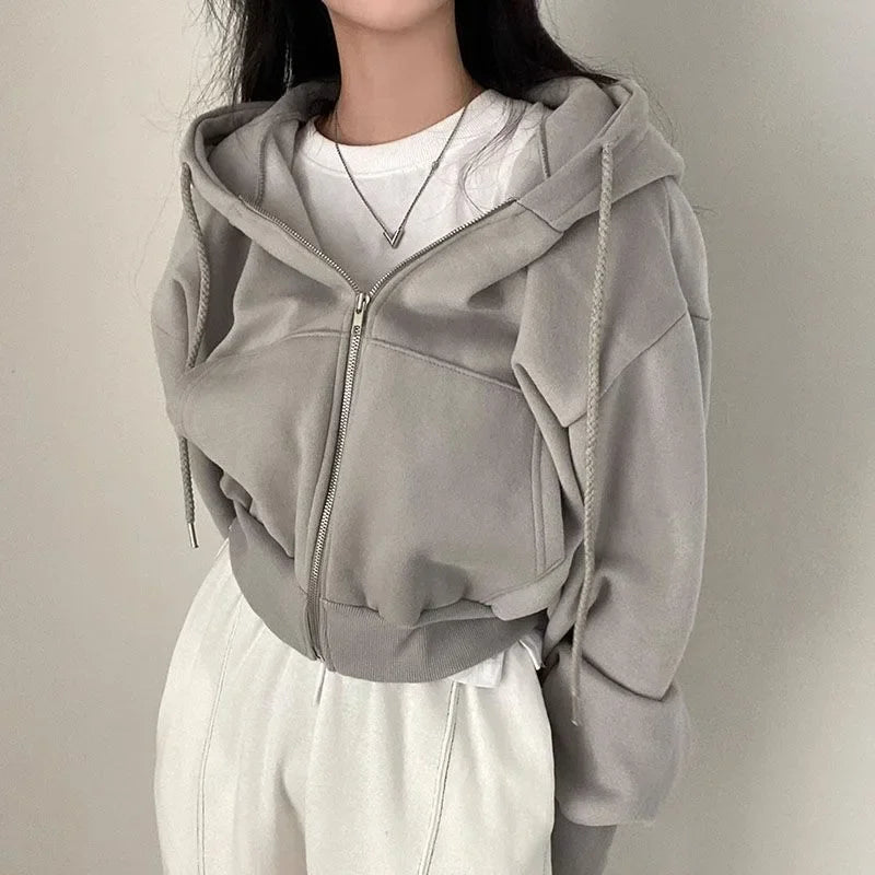 Women's Fleece Versatile Cropped Soft Silue Hoodie Sweatshirt 