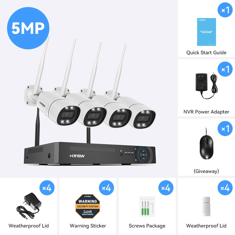 H.view-cámara de seguridad inalámbrica con Wifi, Kit de videovigilancia NVR para interior y exterior, Audio bidireccional, 8 canales, 5MP, Xmeye