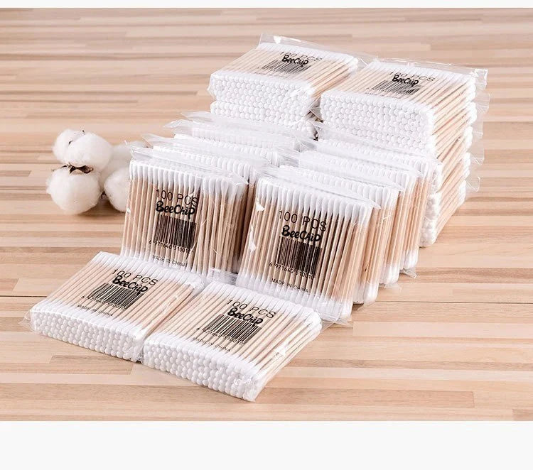 200 Pieces Double Ended Wooden Cotton Swabs Makeup Cleaning 