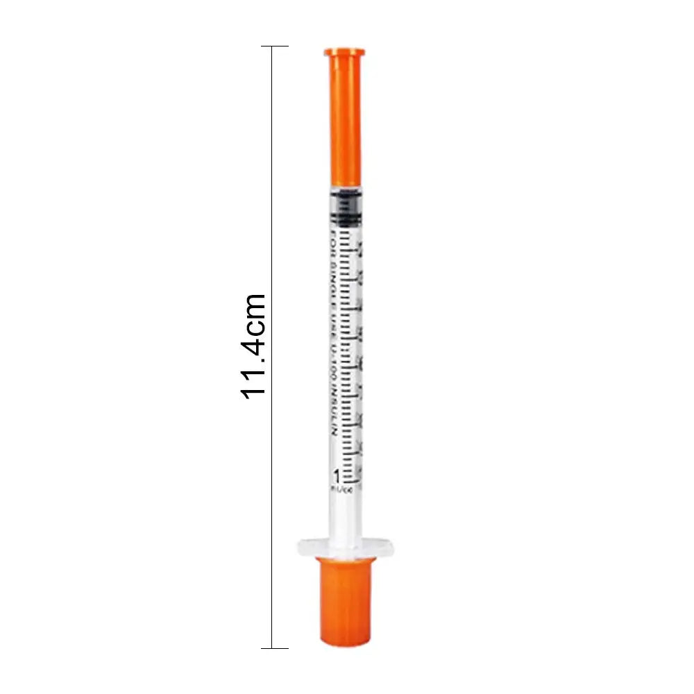 Jeringa veterinaria de plástico desechable con tapa naranja, jeringa de insulina estéril con agujas para animales de granja, gatos, perros y cerdos, 10 piezas, 1ml