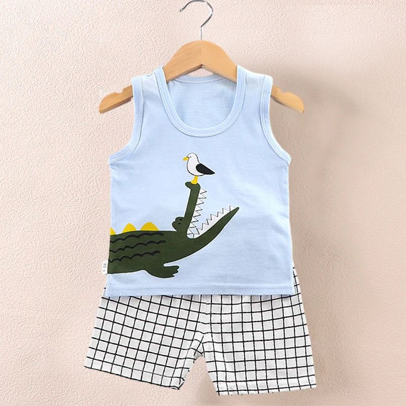 Children's Printed Sleeveless T-shirt Set Breathable Vest 