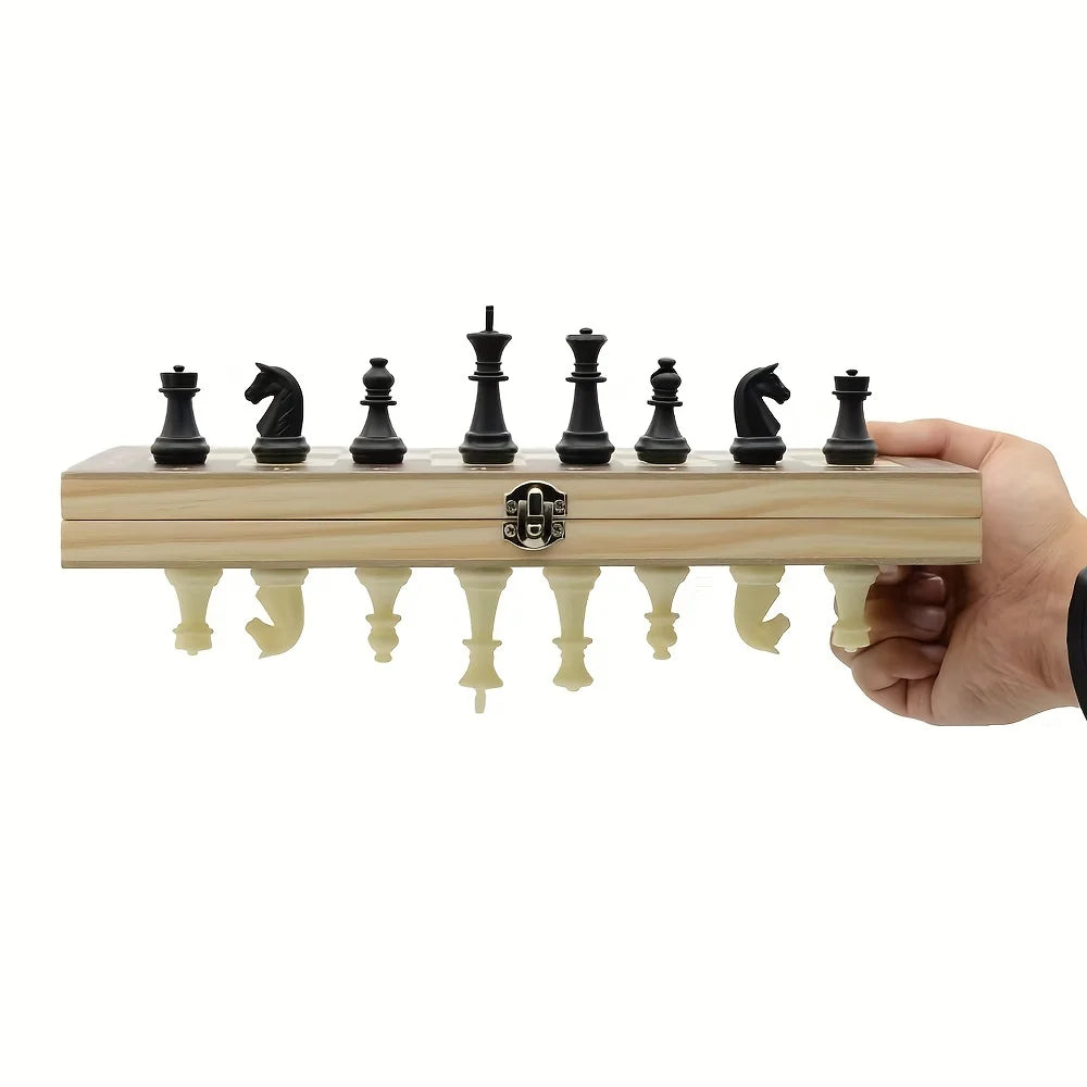 Folding Magnetic Chess Set Solid Wood Children's Gift Games 