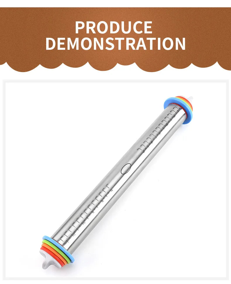 Rodillo ajustable de acero inoxidable, herramienta para hornear Fondant, rodillo para pasteles, masa, 43cm