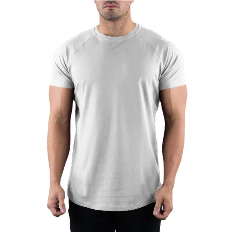 Men's Solid Gym T-shirt Summer Fitness Clothing Short Sleeve O-Neck T-shirt Cotton Slim Fit Bodybuilding Workout Tops 